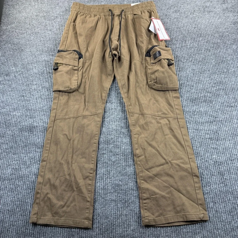 Ring Of Fire Pants Mens Medium Brown Joachim Cargo Elastic Waist Stretch Casual‎